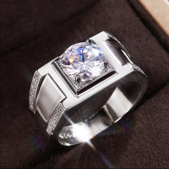 New Unisex 925 Silver Diamond Business Ring - Picture 4 of 5